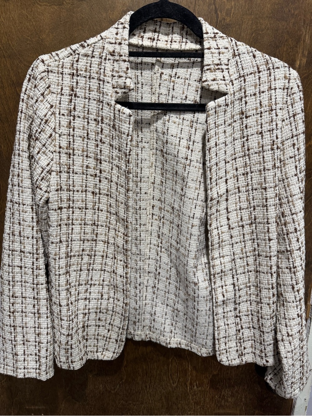 SHEIN Cream & Brown Tweed Open-Front Blazer